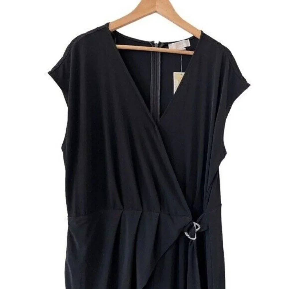 MICHAEL KORS Front Wrap Wide Leg Black Jumpsuit Size 2X NEW